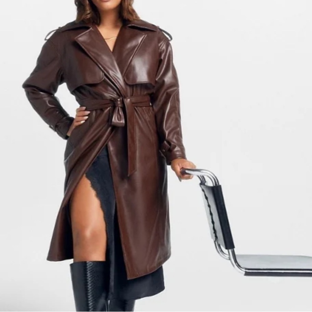 Brown Faux Leather Trench Coat BNWT